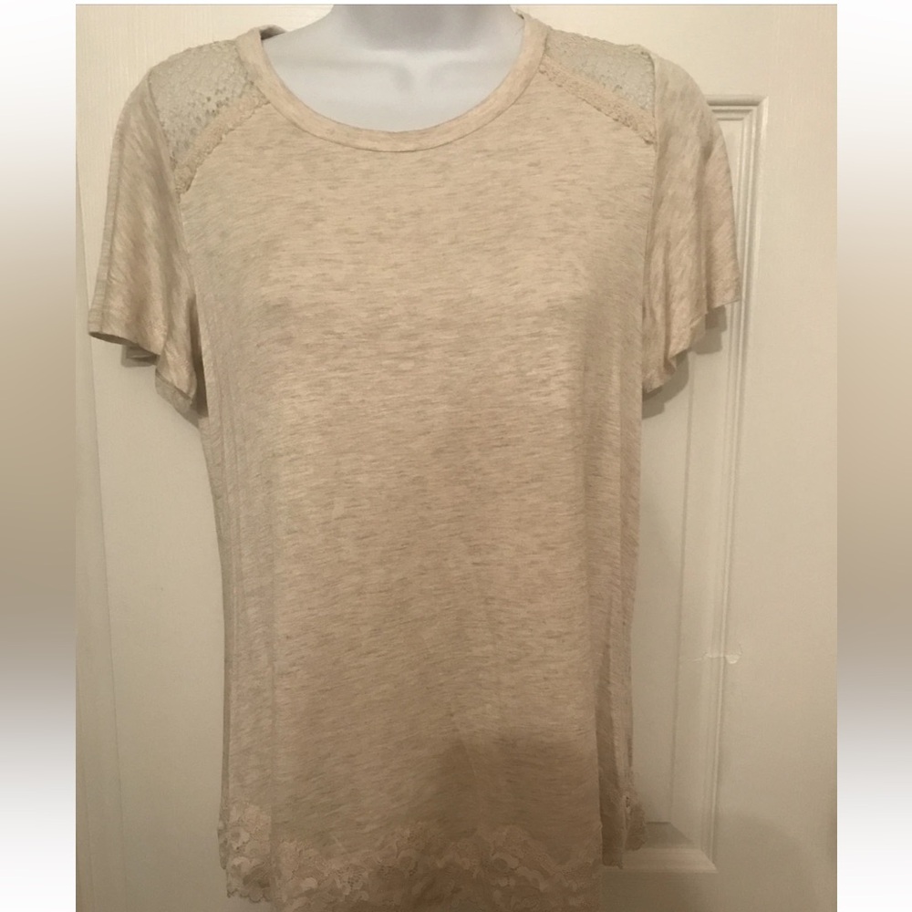 Jolt Women's Juniors NWT Lace Trim Short Sleeve Blouse Beige Size S